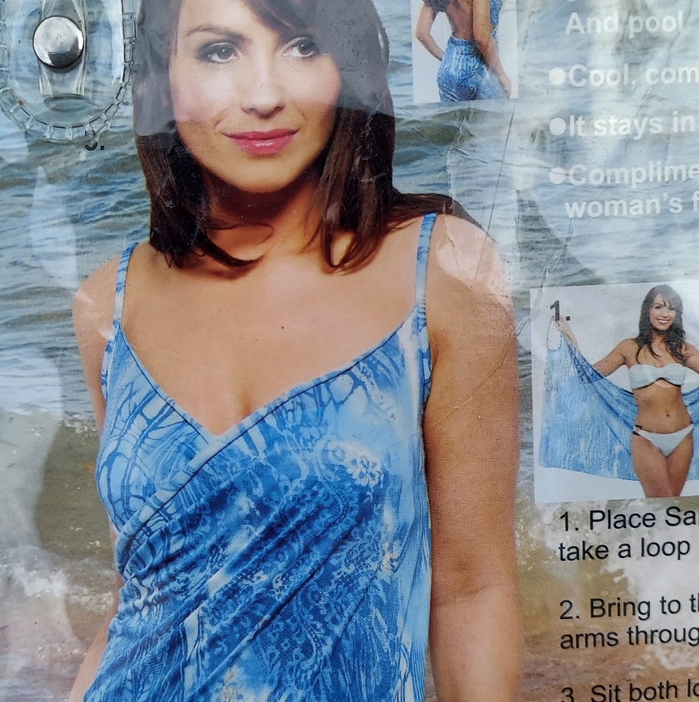 Saress The Ultimate Beach Dress swim wrap sarong kaftan  Blue Sz M